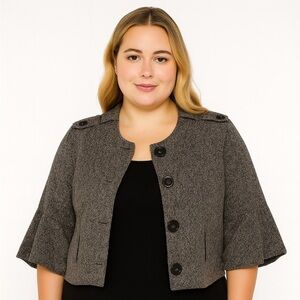 Elle Gray Textured Balloon Sleeve Cropped Jacket Size XL